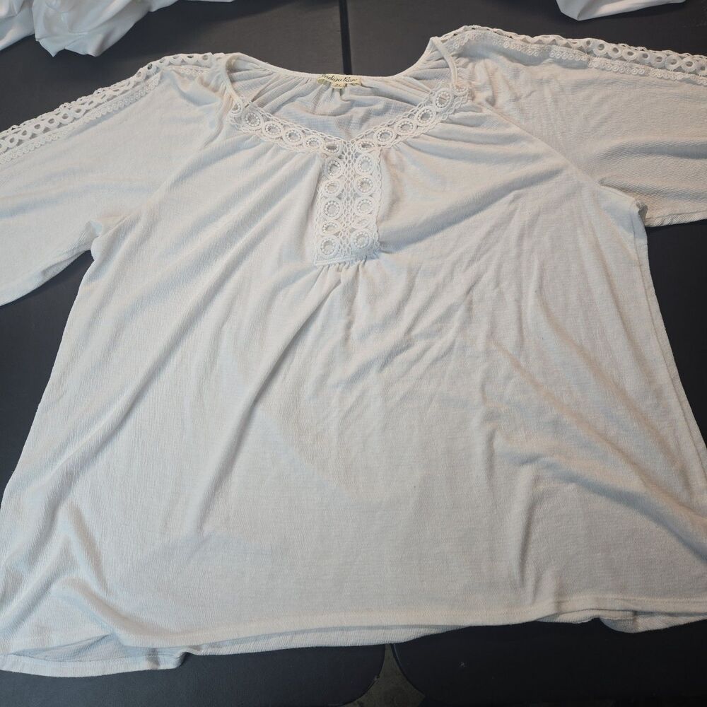 Indigo Rose Peasant Top Womens Plus Size Crochet Blouse 2X White Boho Summer